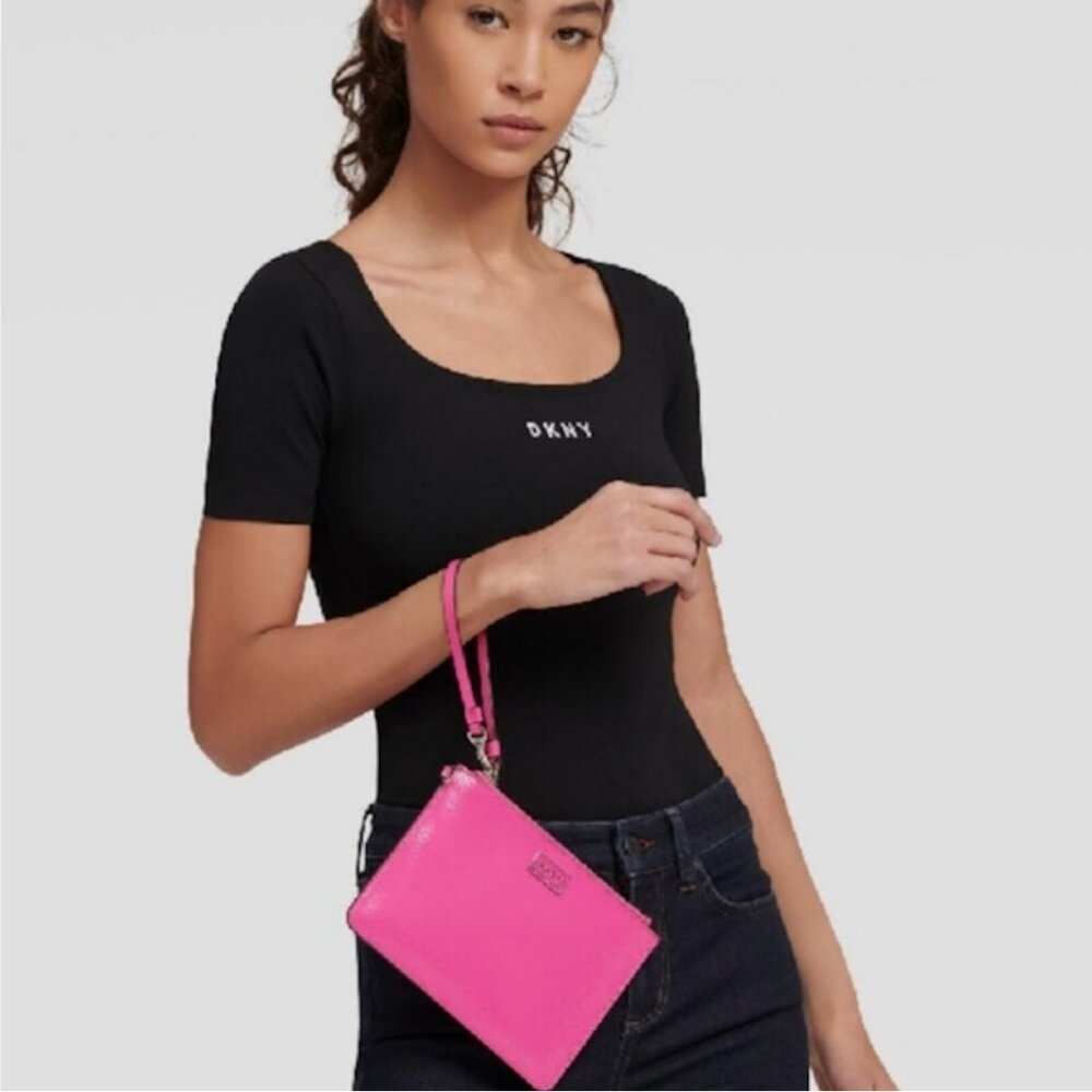 DKNY Gigi Wristlet Hot Pink Patent Leather